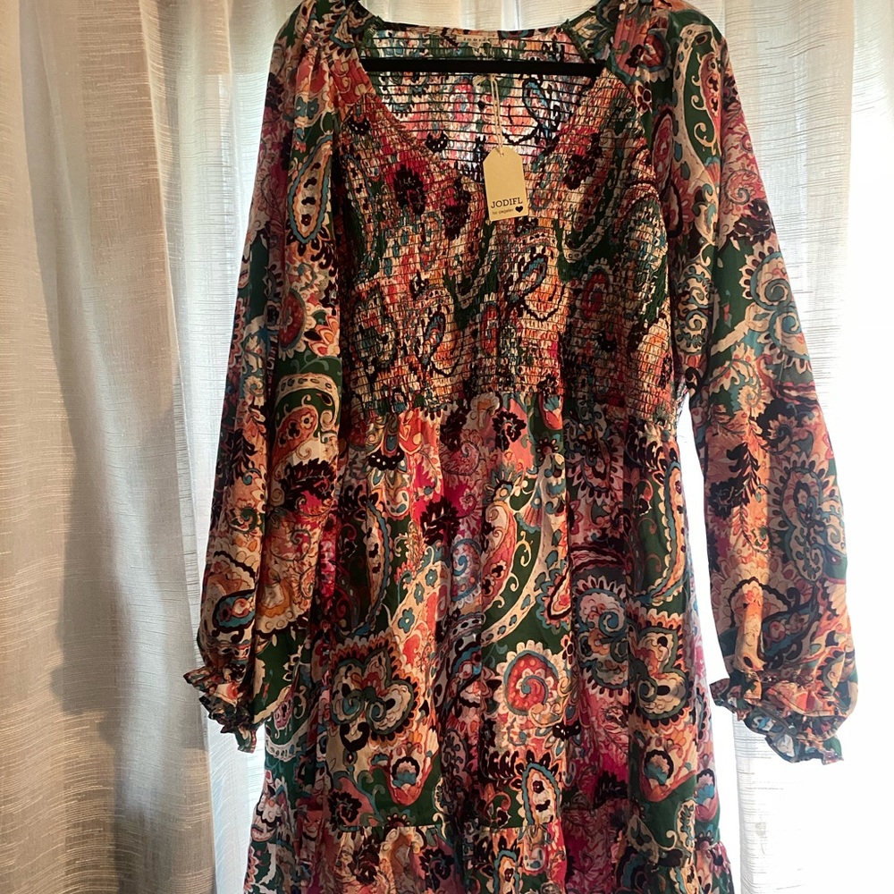 JODIFL Colorful Paisley Long Sleeve Dress
